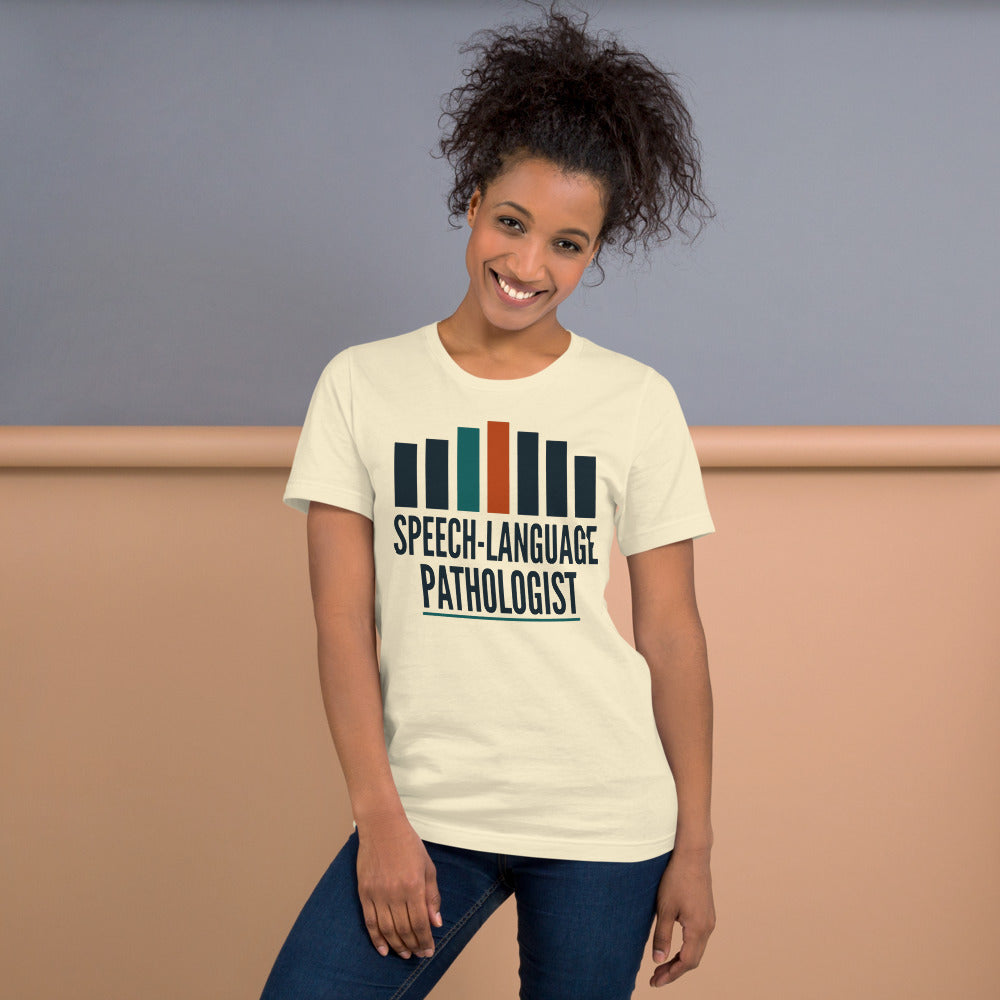 Mid-Century Clinic speech therapy tee — Natural, on model