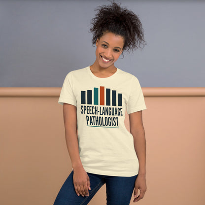 Mid-Century Clinic speech therapy tee — Natural, on model