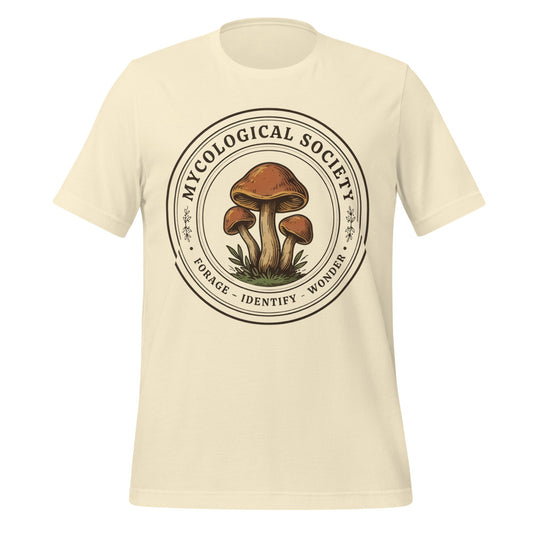 Mushroom Foraging Mycological Society vintage botanical tee — Natural, front