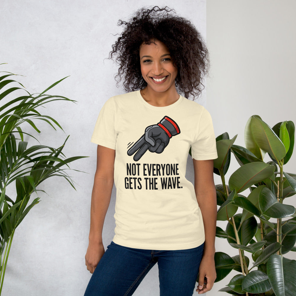 Not Everyone Gets The Wave biker wave motorcycle tee — Natural, on model