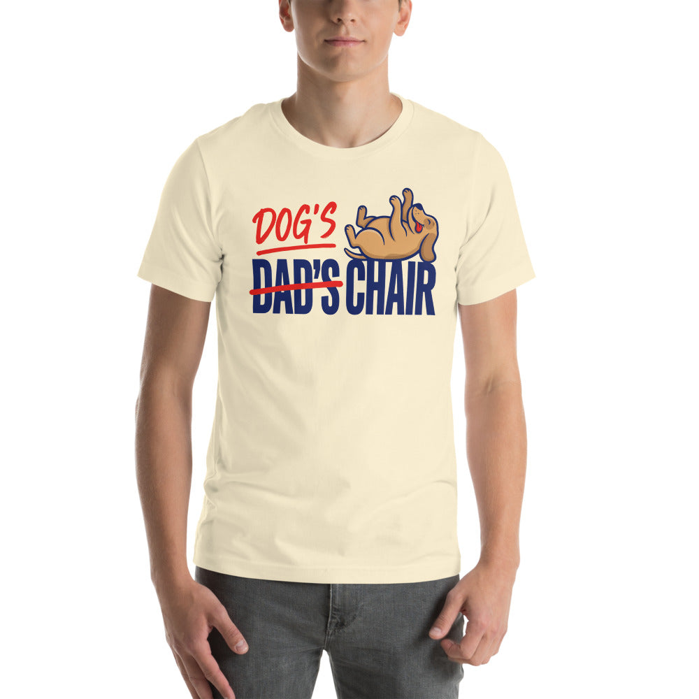 Dog's Chair funny dog dad tee — Natural, on model