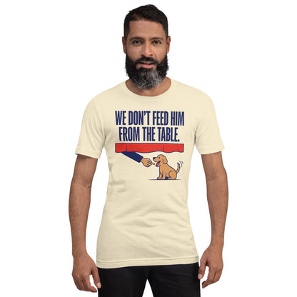 From The Table funny dog dad tee — Natural, on model