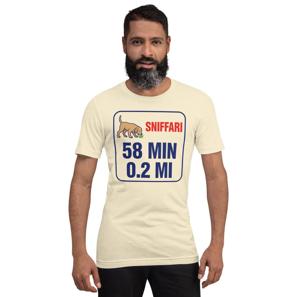 Sniff Walk Recap funny dog dad tee — Natural, on model