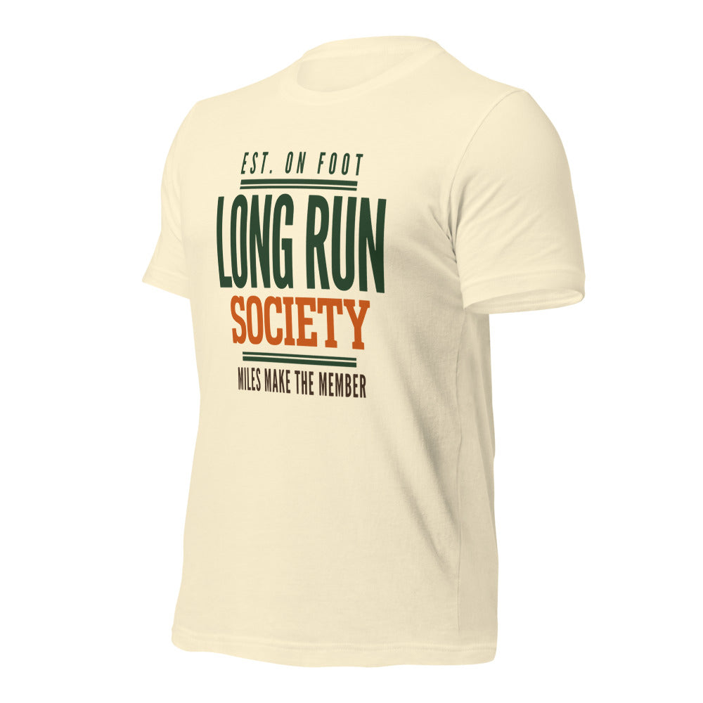 Long Run Society retro running tee — Natural, front-right