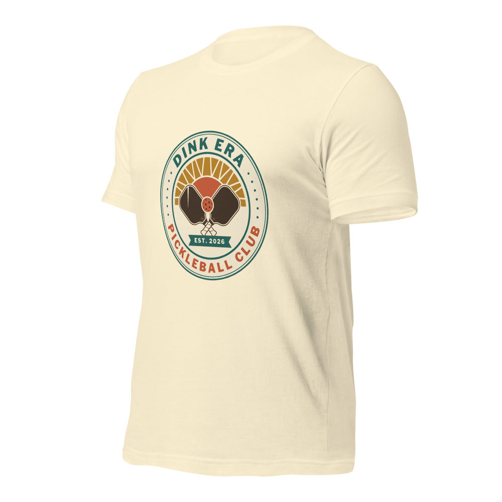 Dink Era Pickleball Club retro tee — Natural, front-right