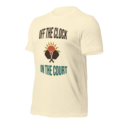 Off The Clock On The Court retro pickleball tee — Natural, side