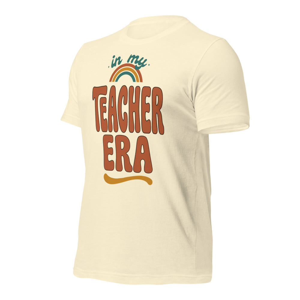 In My Teacher Era retro groovy teacher tee — Natural, front right