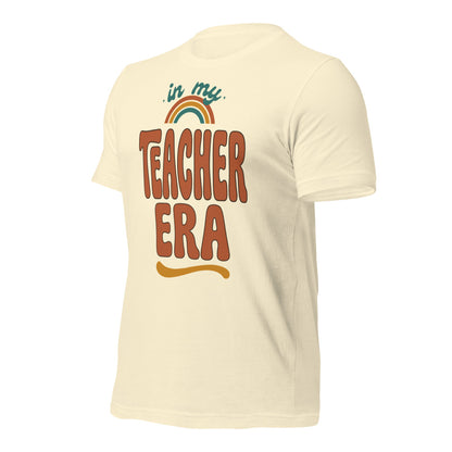 In My Teacher Era retro groovy teacher tee — Natural, front right