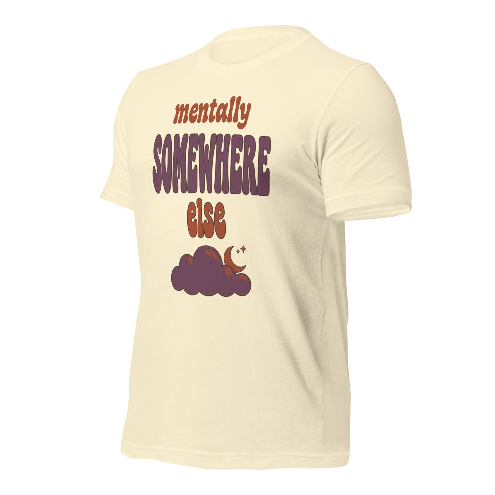 Mentally Somewhere Else soft retro daydream mental health tee — Natural, front-right