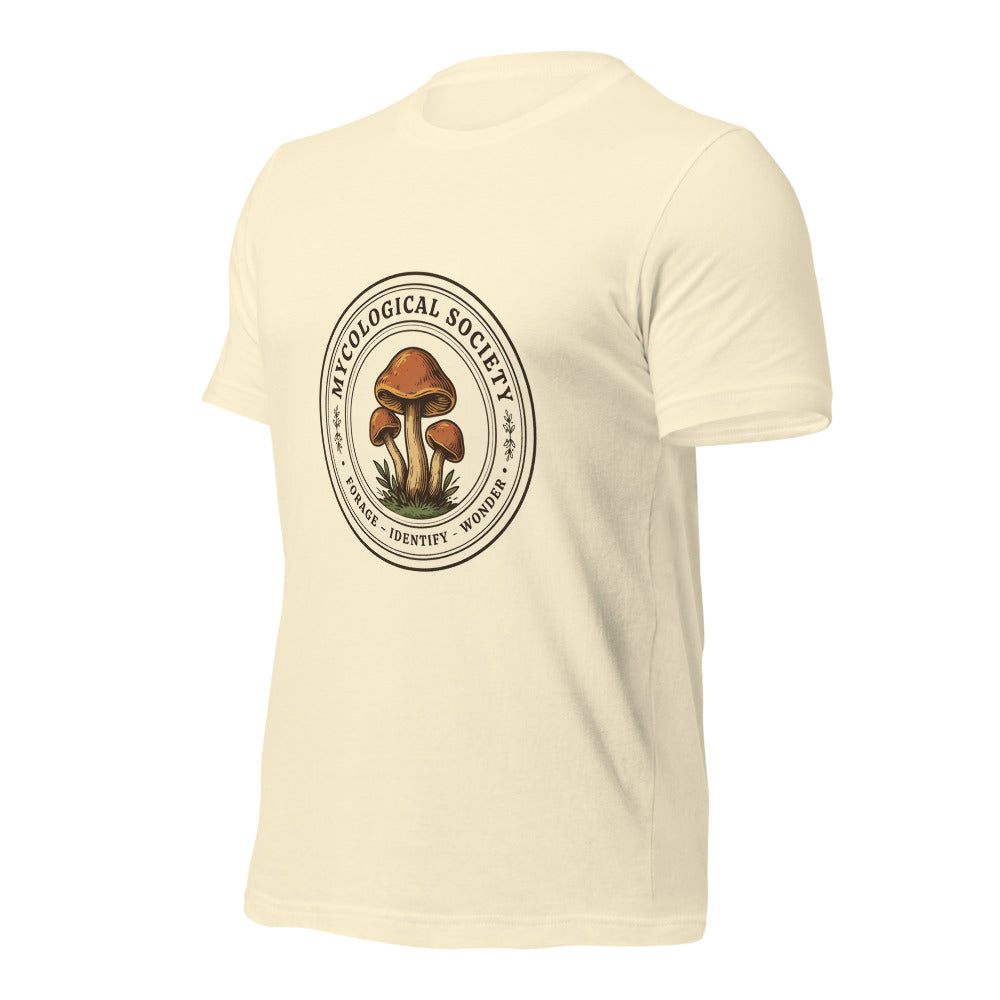 Mushroom Foraging Mycological Society vintage botanical tee — Natural, front-right
