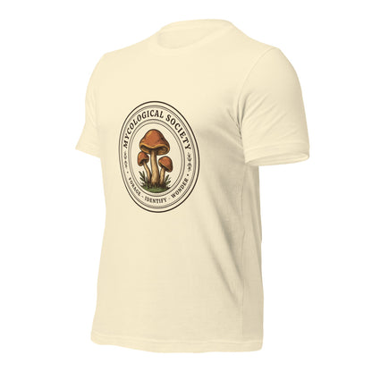 Mushroom Foraging Mycological Society vintage botanical tee — Natural, front-right