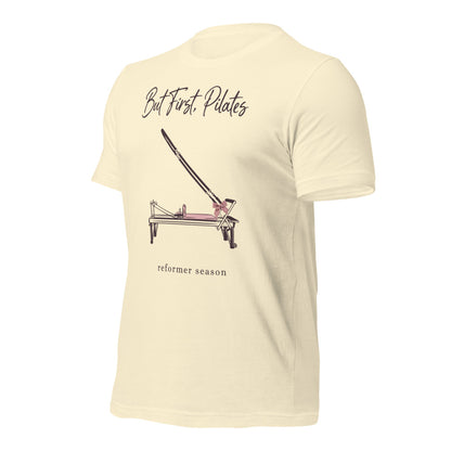 But First Pilates reformer line-art tee — Natural, front-right