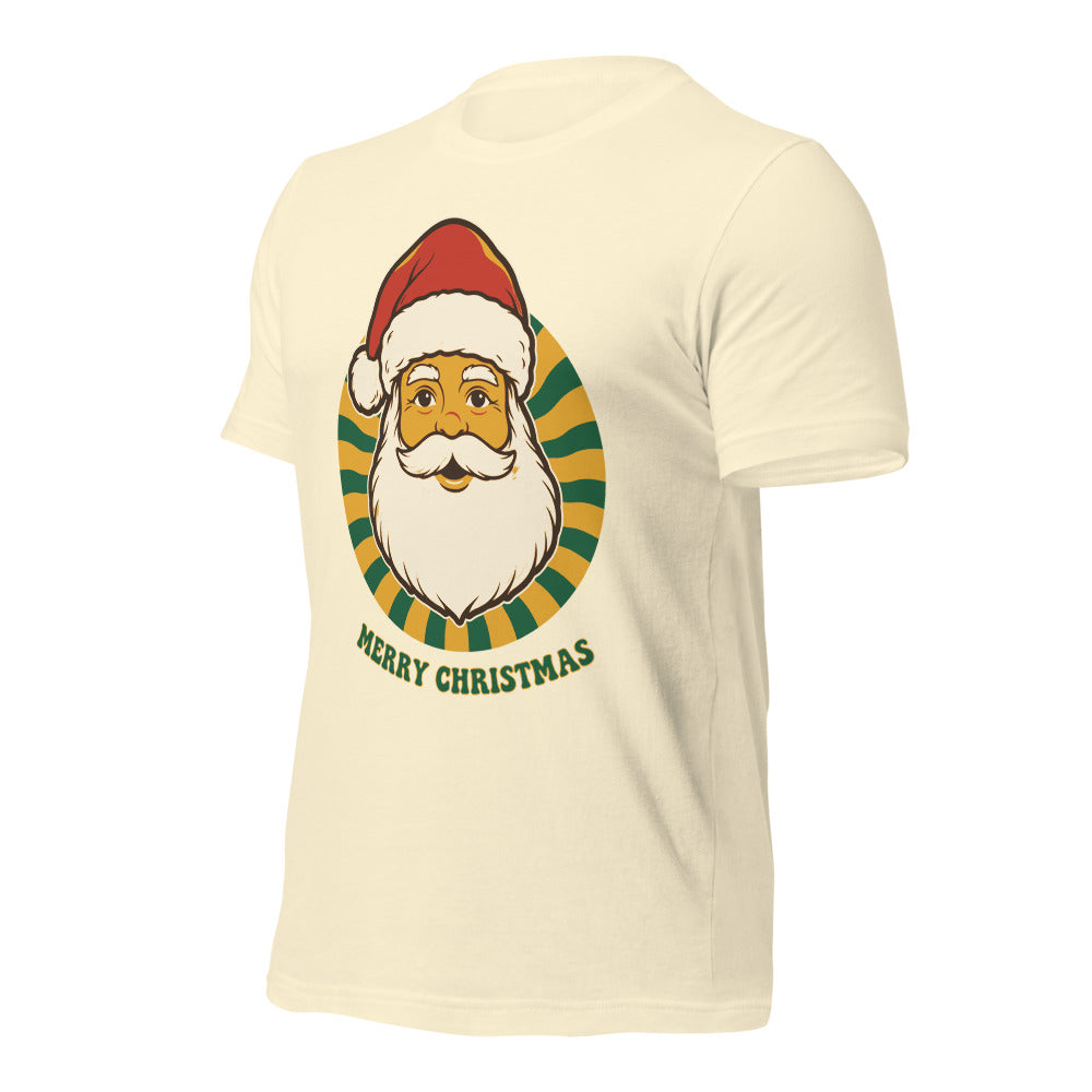 Groovy Santa retro Christmas tee — Natural, front-right