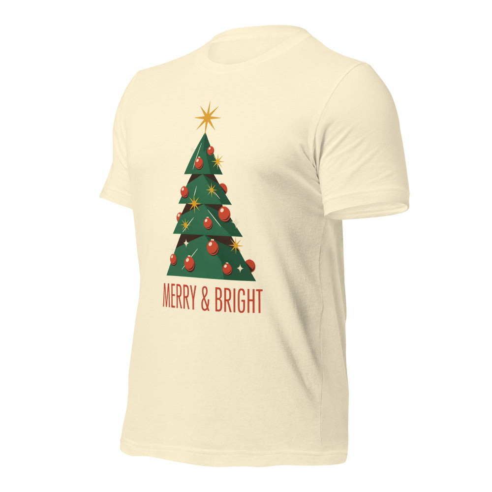 Atomic mid-century retro Christmas tree tee — Natural, front-right