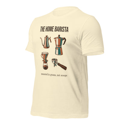 The Home Barista specialty coffee tee — Natural, front-right