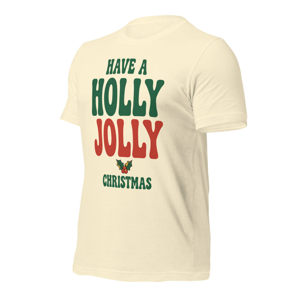 Groovy Holly Jolly retro Christmas tee — Natural, front-right