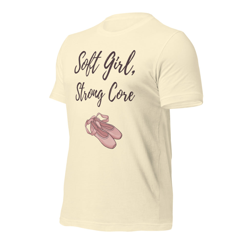 Soft Girl Strong Core ballet coquette pilates tee — Natural, front-right