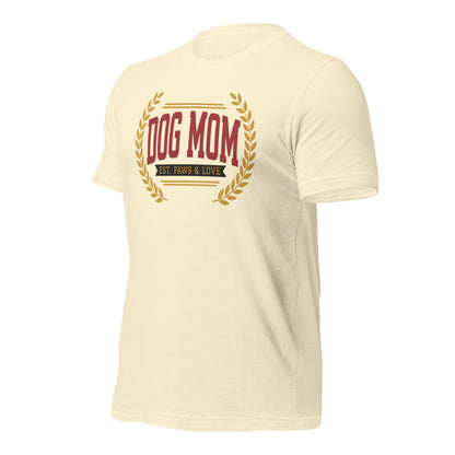 Dog Mom vintage varsity wordmark tee — Natural, front-right