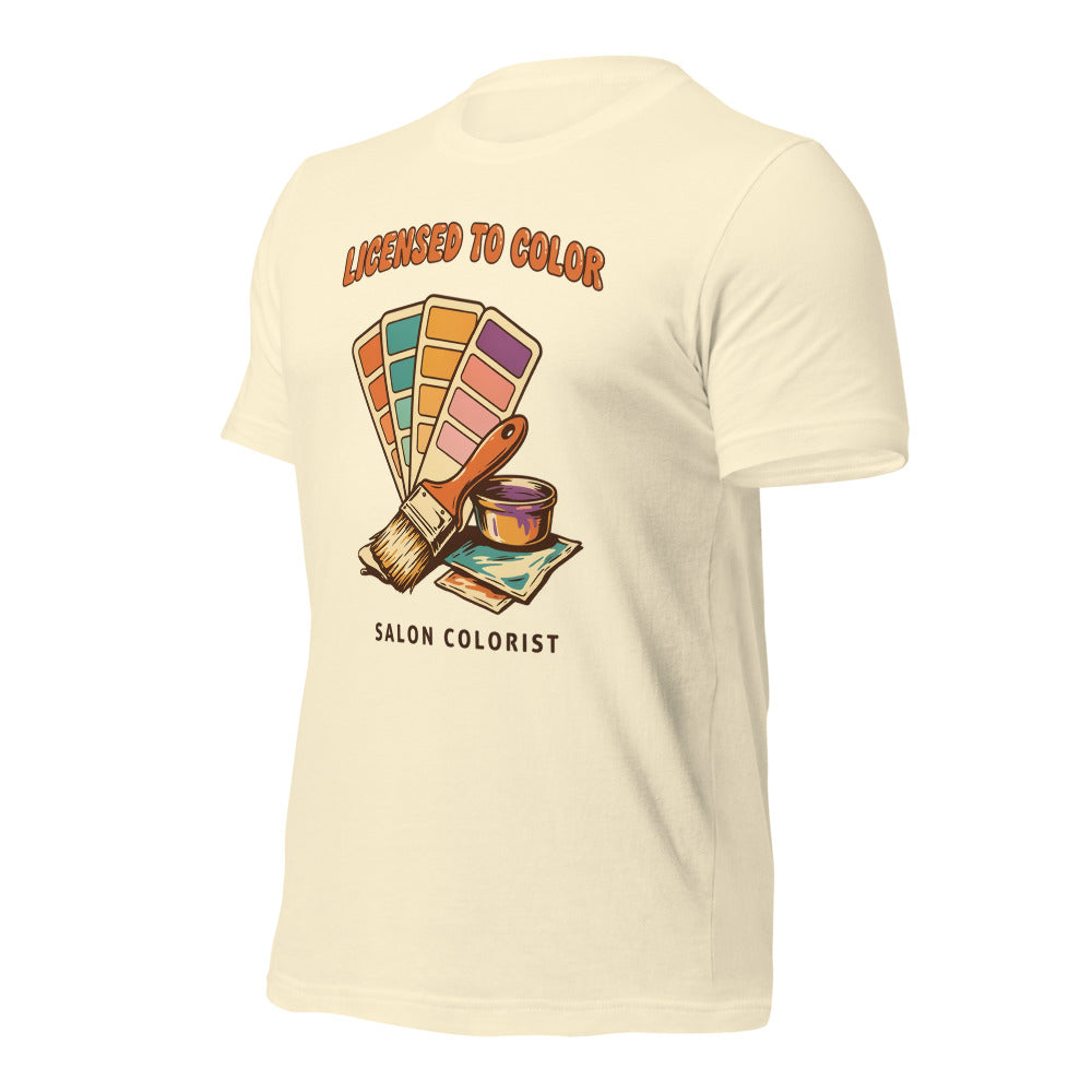 Salon colorist Licensed to Color retro tee — Natural, front-right