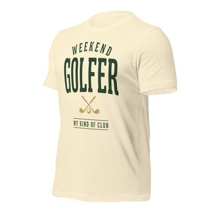 Weekend Golfer vintage golf wordmark tee — Natural, front-right