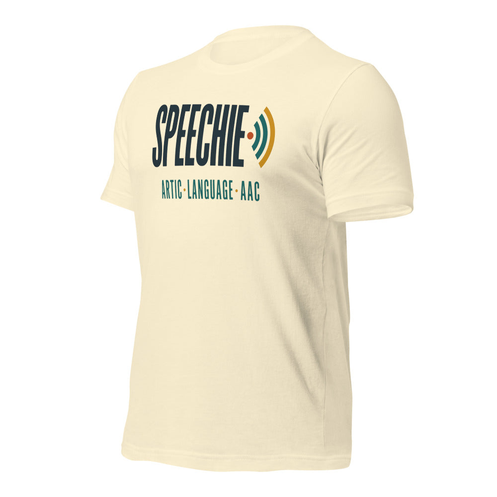 Speechie Wordmark speech therapy tee — Natural, front-right
