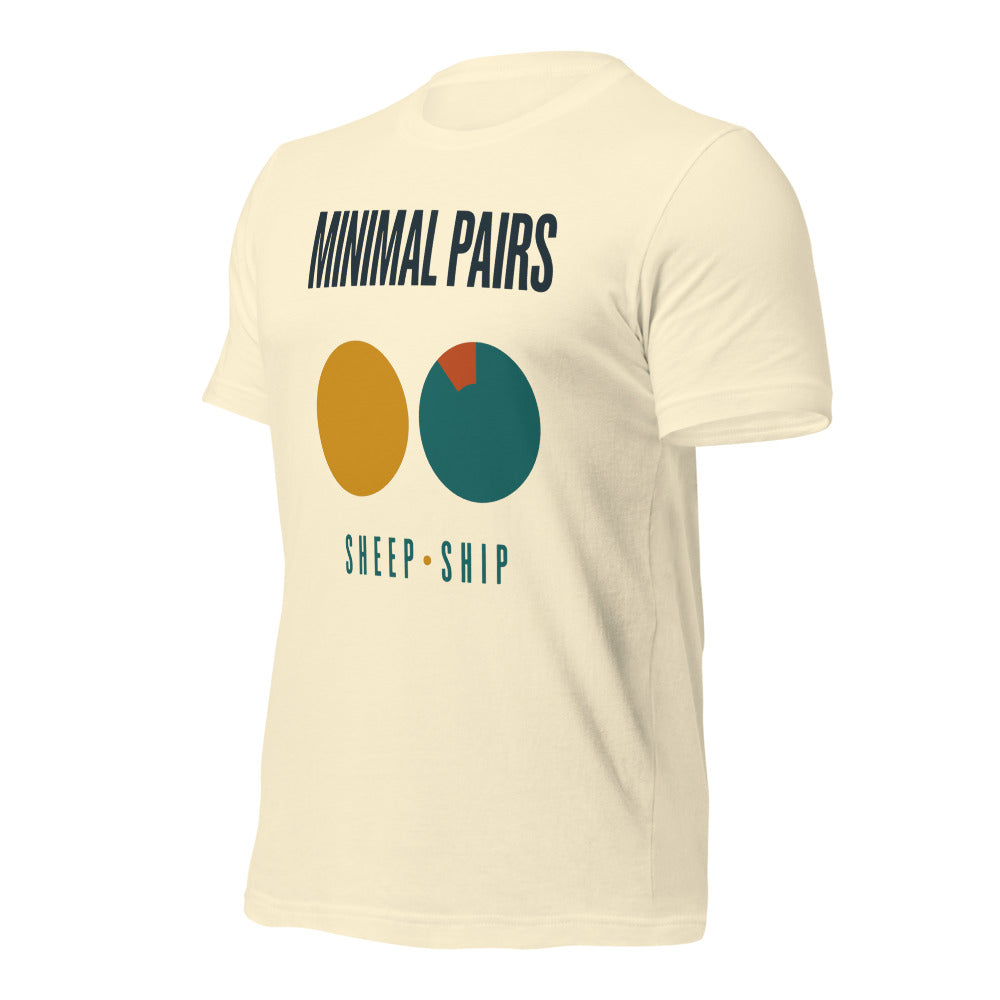 Minimal Pairs speech therapy tee — Natural, front-right
