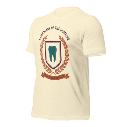 Guardians of the Gumline dental hygienist tee — Natural, front-right
