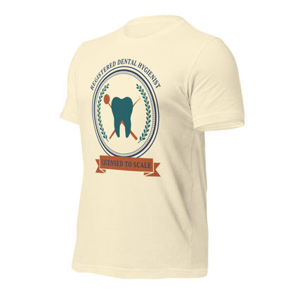 Licensed to Scale registered dental hygienist tee — Natural, front-right