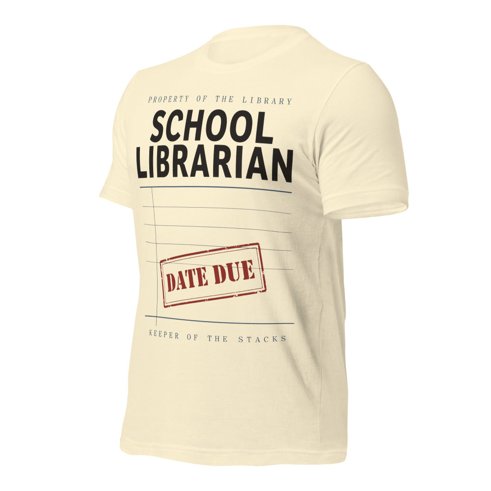 Property of the School Library card catalog school librarian tee — Natural, front-right