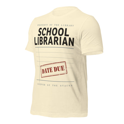 Property of the School Library card catalog school librarian tee — Natural, front-right