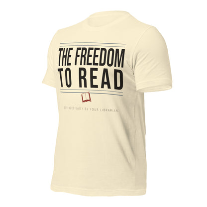 The Freedom to Read school librarian tee — Natural, front-right