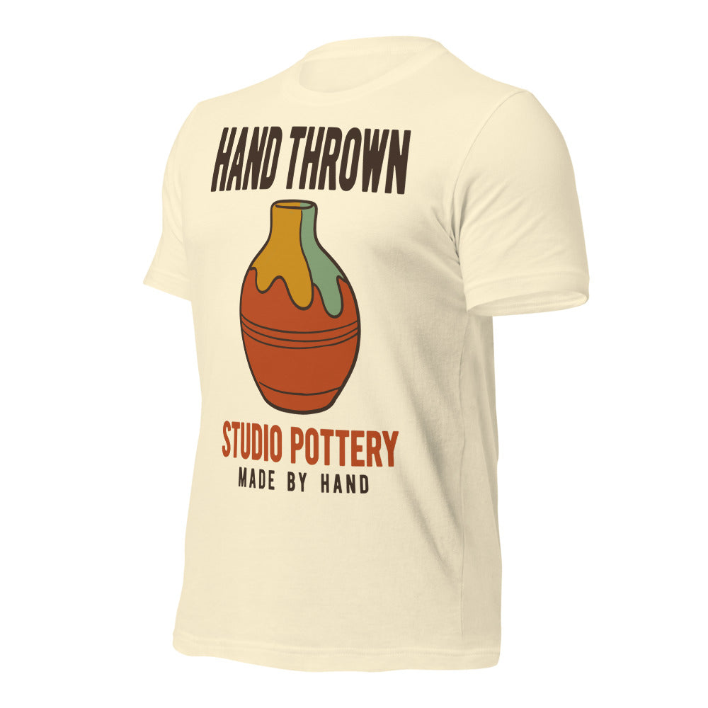 Hand Thrown Studio Pottery retro poster t-shirt — Natural, front-right