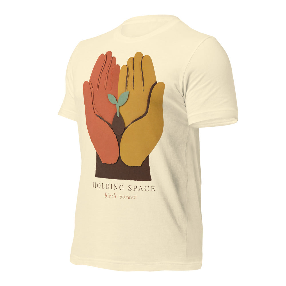 Holding Space birth worker doula t-shirt — Natural, front-right