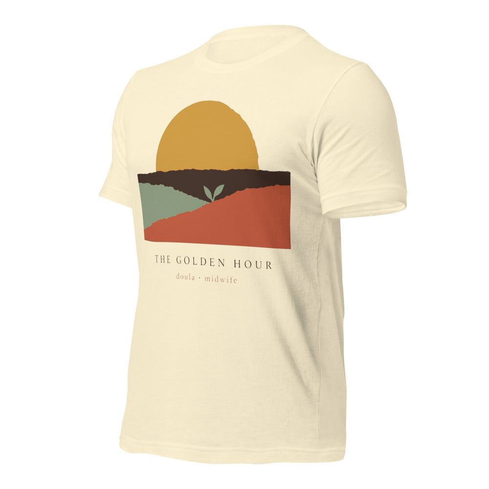 The Golden Hour birth worker doula t-shirt — Natural, front-right