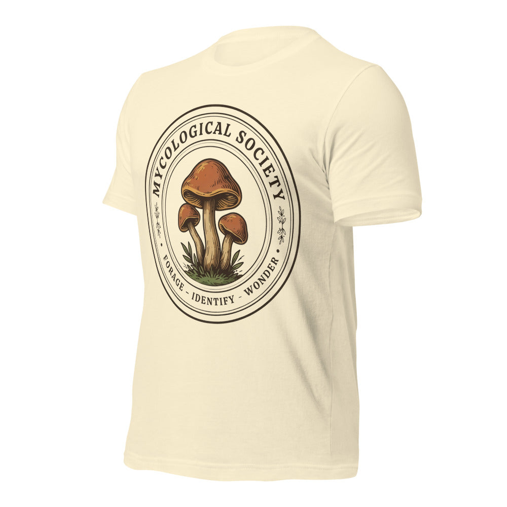 Mushroom Foraging Mycological Society vintage botanical tee — Natural, front-right