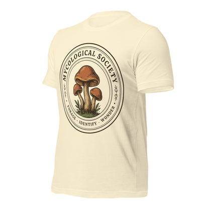 Mushroom Foraging Mycological Society vintage botanical tee — Natural, front-right