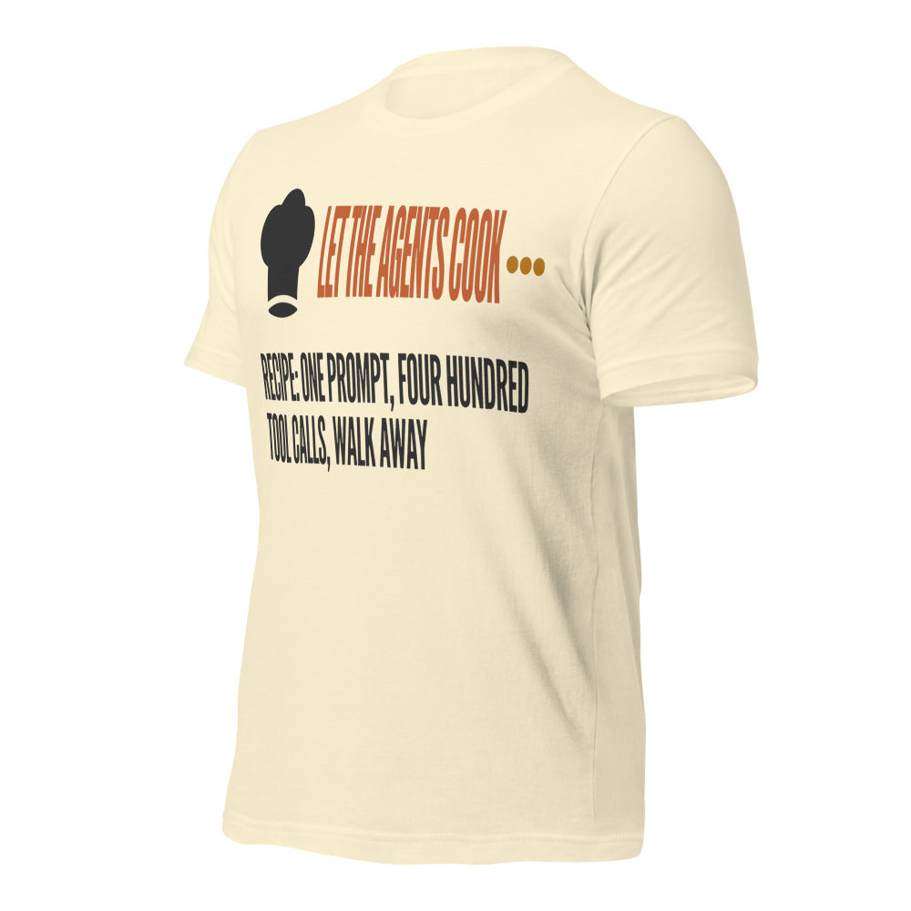 Let The Agents Cook tee — Natural, front-right