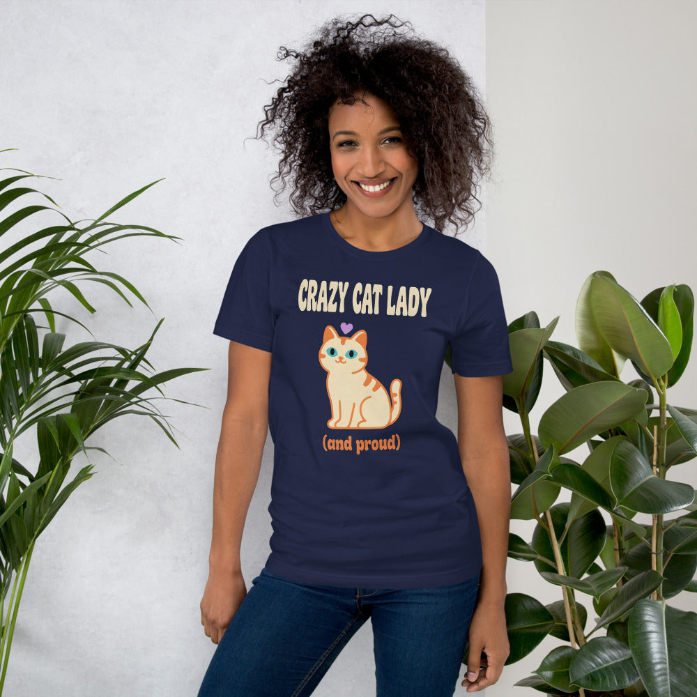 Crazy Cat Lady and Proud retro Y2K tee — Navy, on model