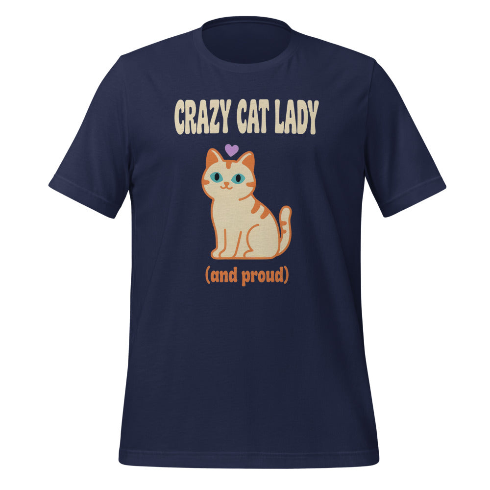 Crazy Cat Lady and Proud retro Y2K tee — Navy, front