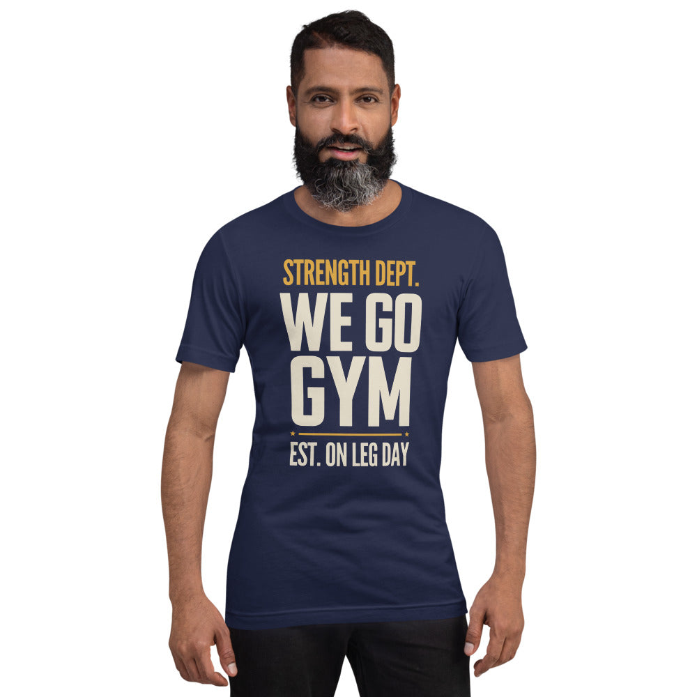 We Go Gym vintage athletic gym tee — Navy, model