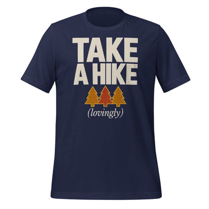 Take a Hike retro outdoors humor typography tee — Navy, front