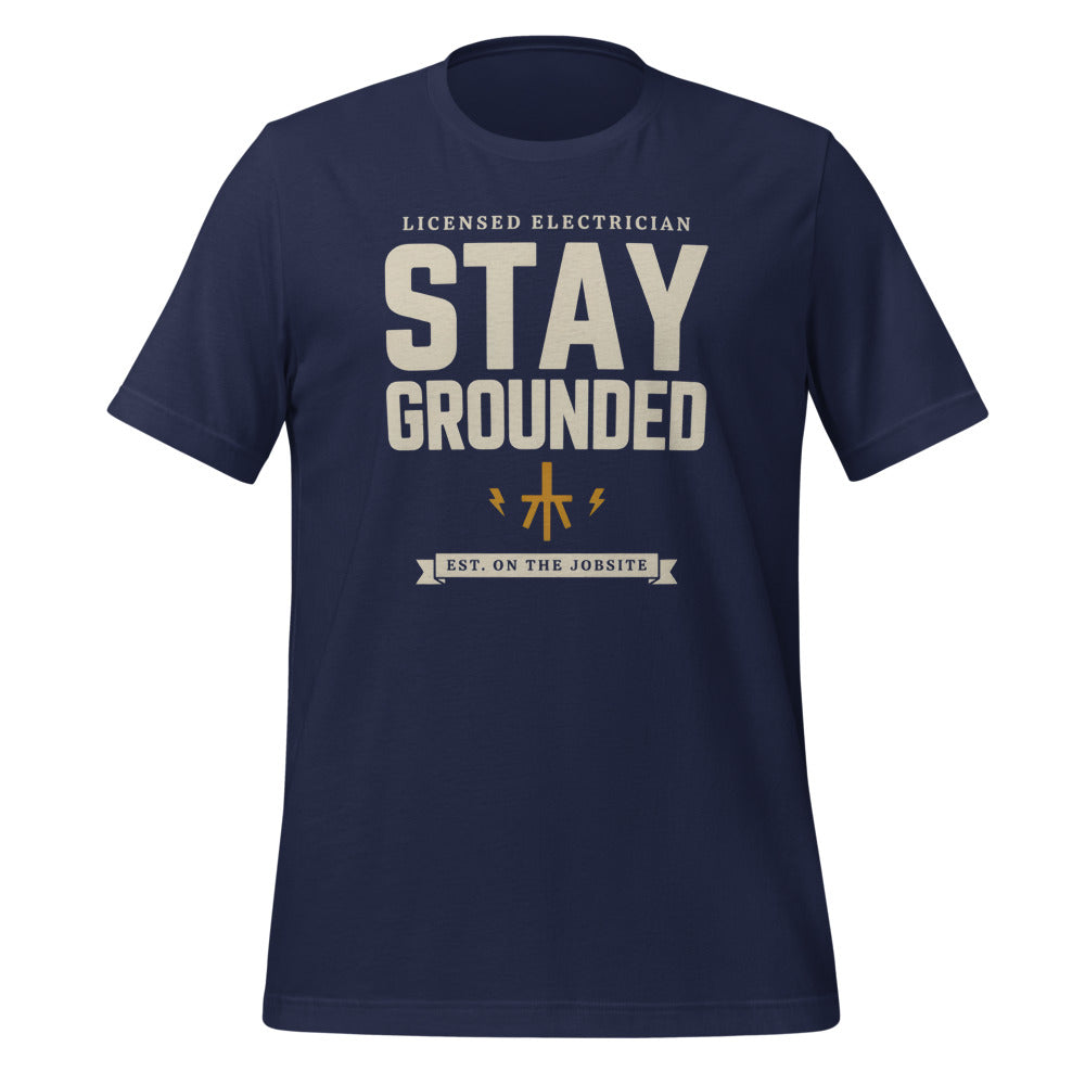 Stay Grounded funny electrician tee — Navy, front