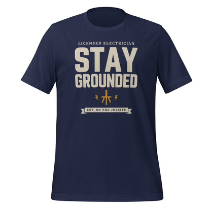 Stay Grounded funny electrician tee — Navy, front