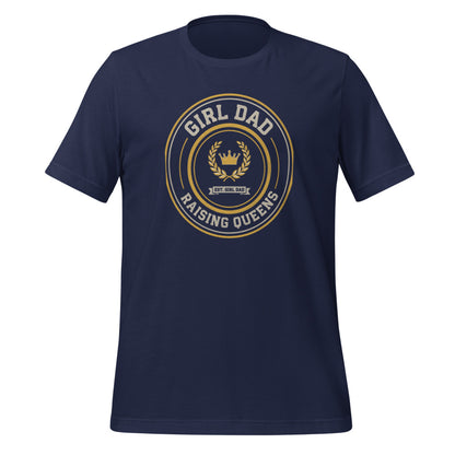 Girl Dad Raising Queens crest tee — Navy, front