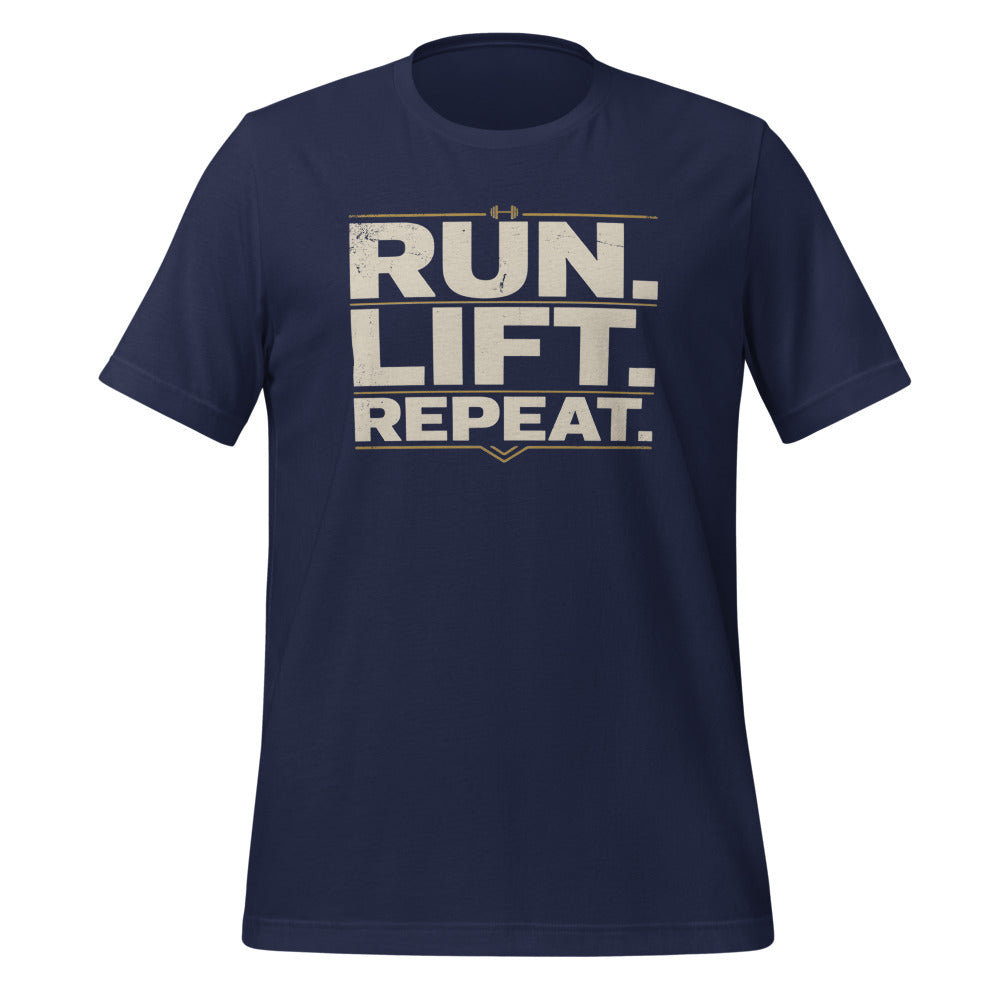 Run Lift Repeat vintage athletic tee — Navy, front