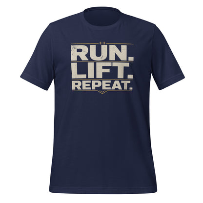 Run Lift Repeat vintage athletic tee — Navy, front