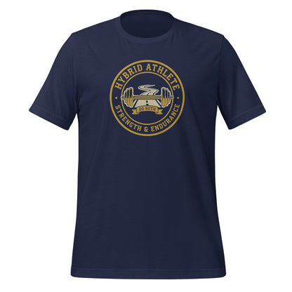 Hybrid Athlete vintage athletic-department crest tee — Navy, front
