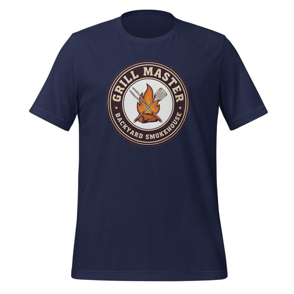 Grill Master retro backyard smokehouse tee — Navy, front