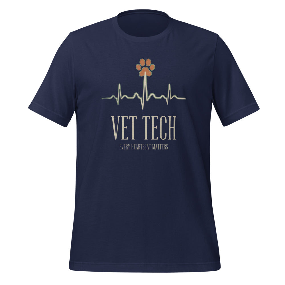 Every Heartbeat Matters minimalist vet tech tee — Navy, front
