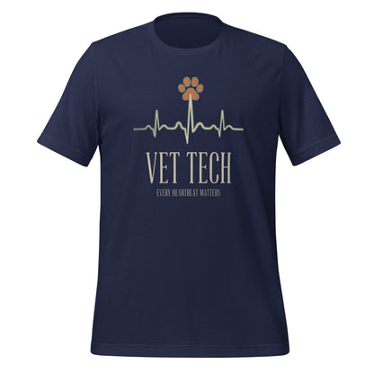 Every Heartbeat Matters minimalist vet tech tee — Navy, front